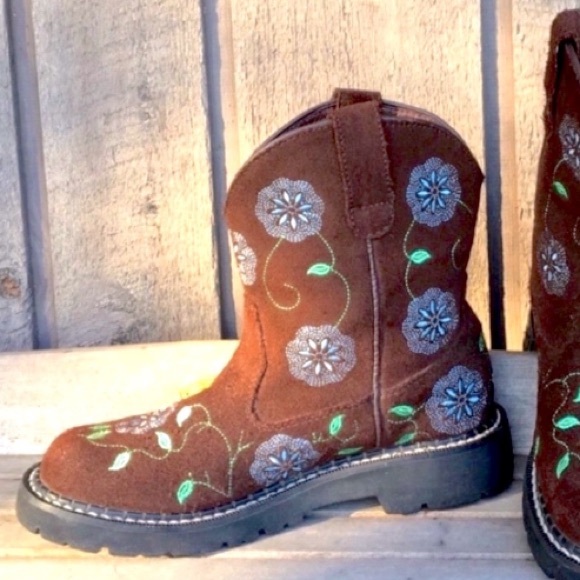 ROPER Boots FLORAL CHUNK Colorful Boho Suede Leather Brown Blue Green Size 7.5 - Picture 9 of 12